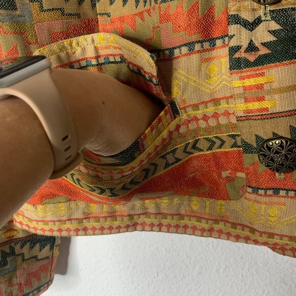 Chicos Womens Size 1 Aztec Print Jacket Silk Blend Long Sleeve Jacket Round Neck - Picture 6 of 10